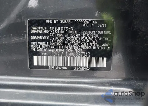 2021 Subaru Crosstrek Premium z USA, uszkodzony, nr VIN JF2GTAEC9M8327343